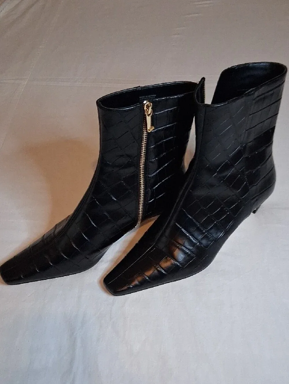 Michael Kors Black Croc-Embossed Square-Toe Ankle Booties
